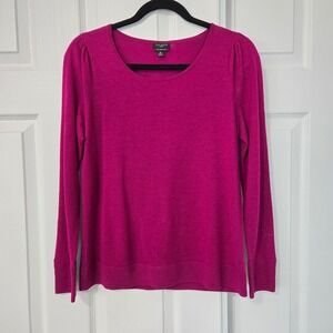 Talbots Petite Magenta Pure Merino Wool Scoop Neck Pullover Sweater MP Fuchsia